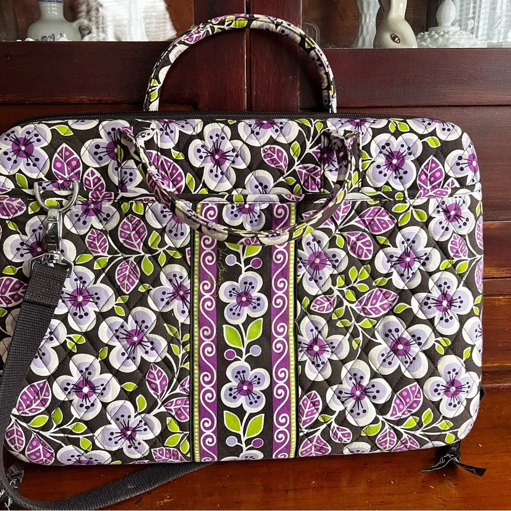 Retired Vera Bradley hard shell laptop portfolio case/bag retired Plum petals - Picture 2 of 10